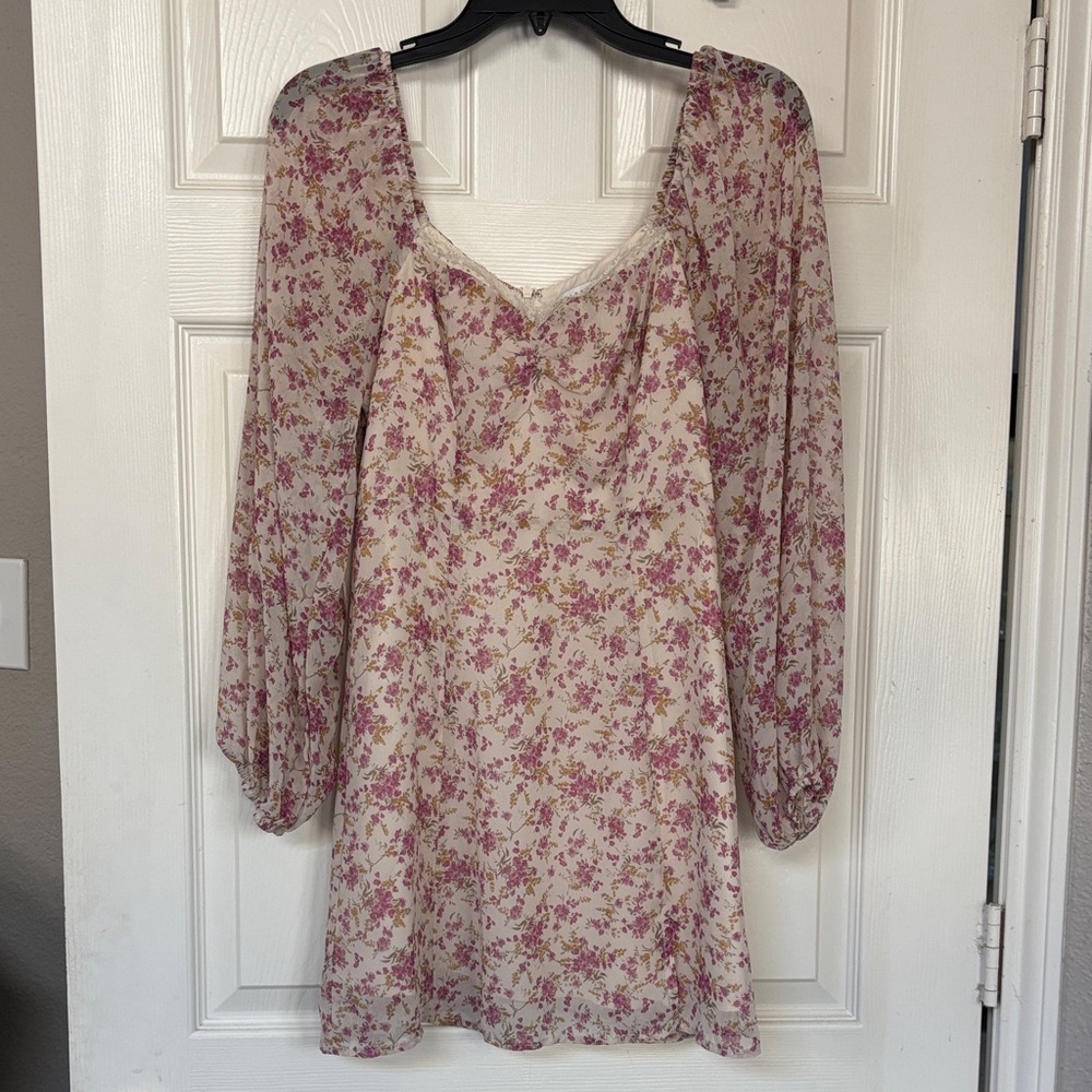 Lush Pink Floral Long Sleeve Dress